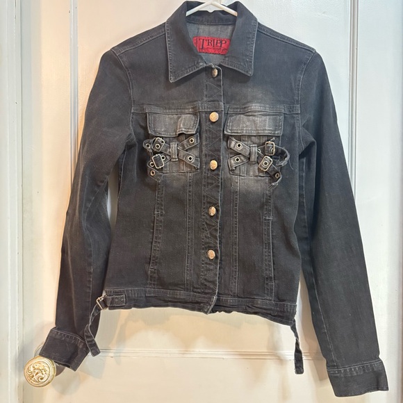 Tripp NYC Denim Bondage Black Jacket Goth Punk Daang Goodman Womens Small - Picture 14 of 14